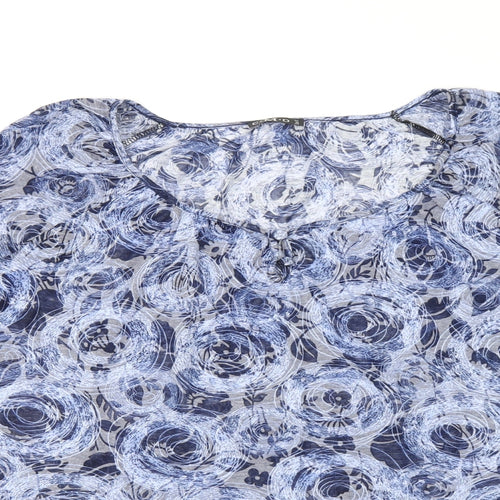CMD Womens Blue Geometric Polyester Basic T-Shirt Size 16 Scoop Neck