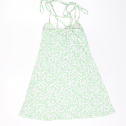 Boohoo Womens Green Floral Polyester Mini Size 8 V-Neck Tie