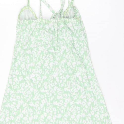 Boohoo Womens Green Floral Polyester Mini Size 8 V-Neck Tie