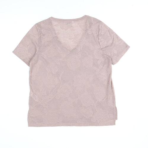 NEXT Womens Pink Floral Polyester Basic T-Shirt Size 14 V-Neck