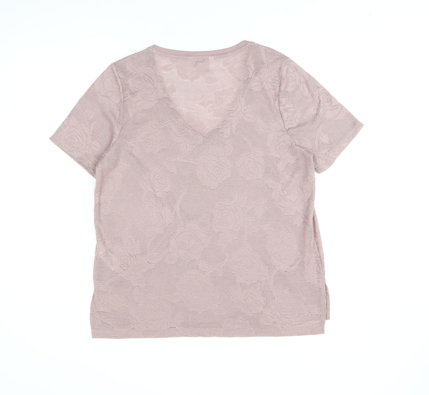 NEXT Womens Pink Floral Polyester Basic T-Shirt Size 14 V-Neck