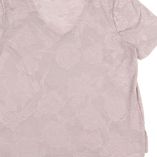 NEXT Womens Pink Floral Polyester Basic T-Shirt Size 14 V-Neck
