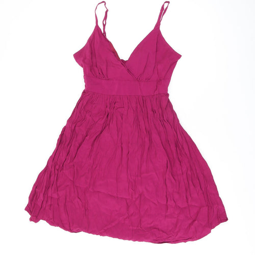Topshop Womens Pink Viscose Skater Dress Size 14 V-Neck Tie