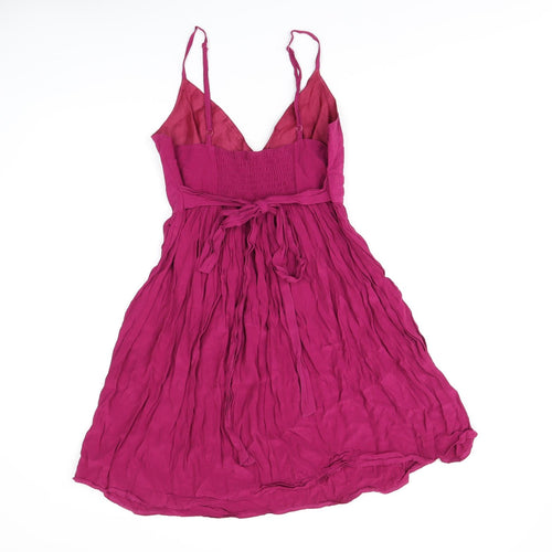 Topshop Womens Pink Viscose Skater Dress Size 14 V-Neck Tie