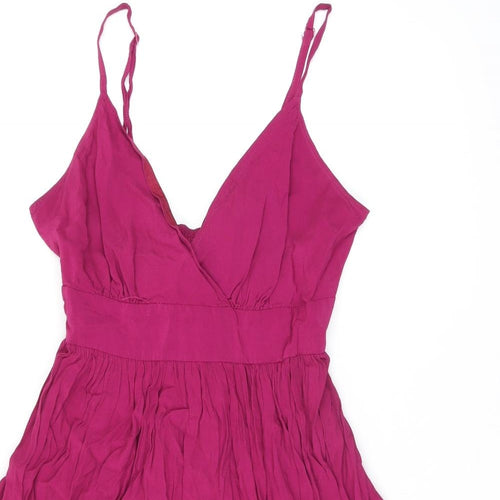 Topshop Womens Pink Viscose Skater Dress Size 14 V-Neck Tie