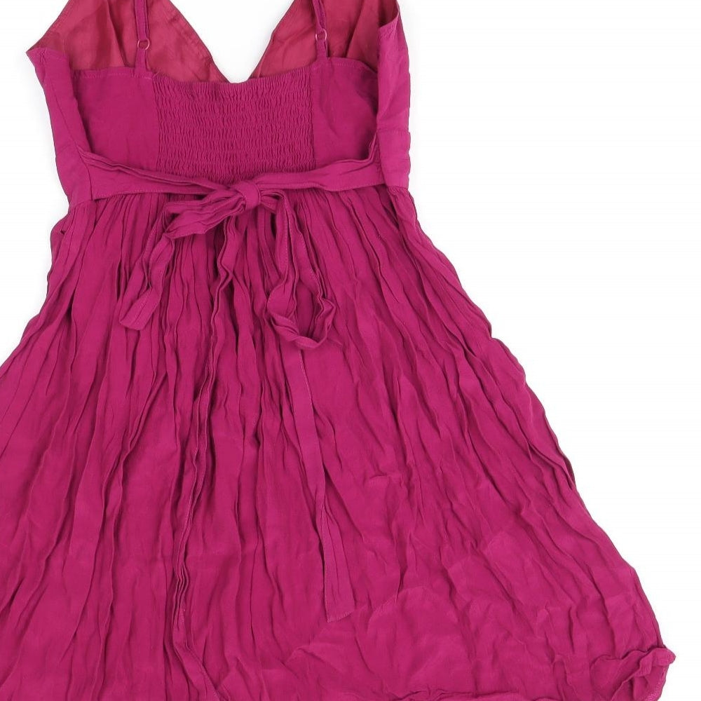Topshop Womens Pink Viscose Skater Dress Size 14 V-Neck Tie