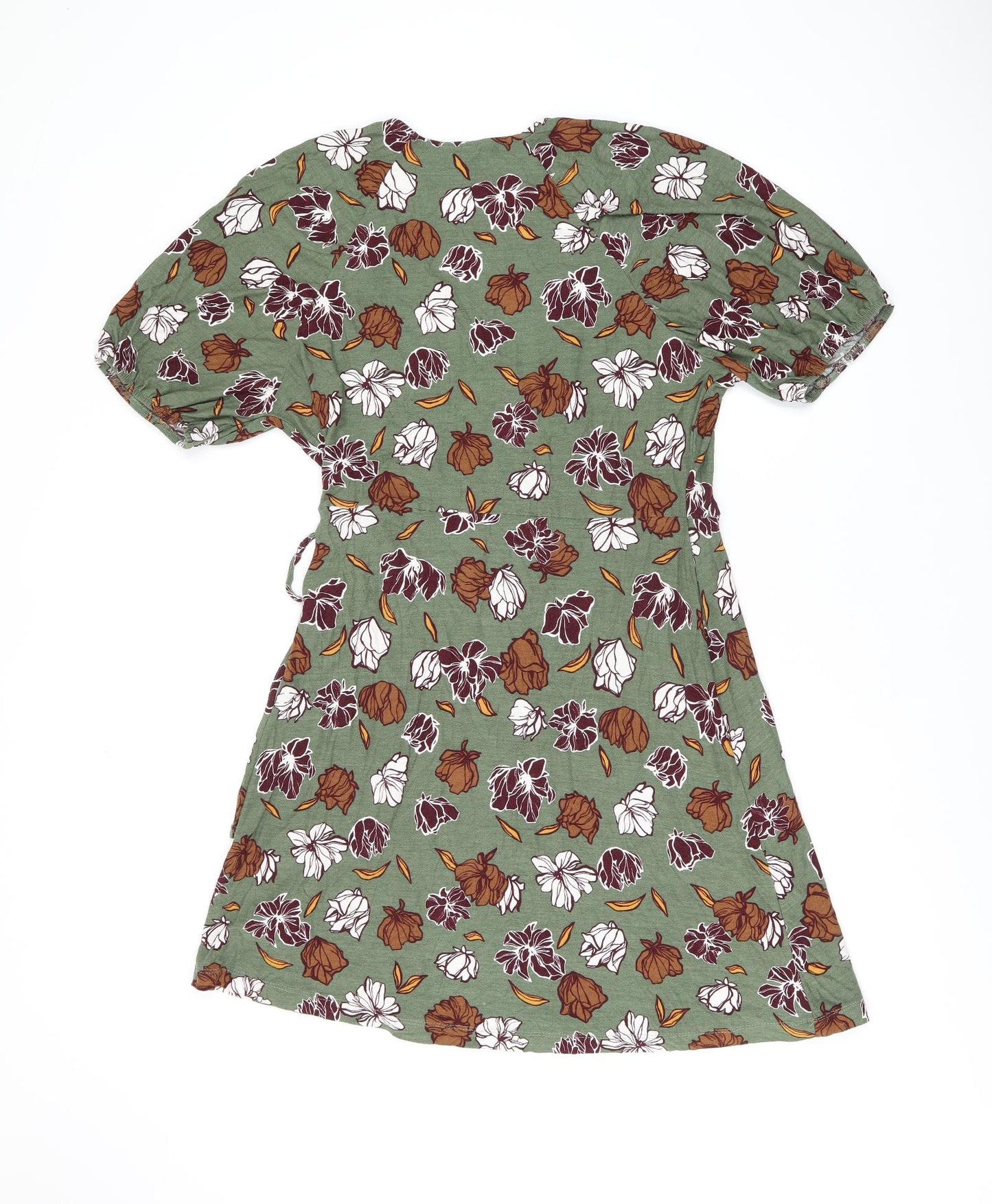 NEXT Womens Green Floral Viscose Wrap Dress Size 14 V-Neck Pullover