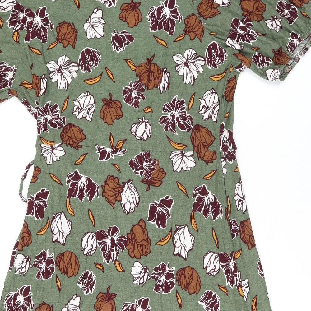 NEXT Womens Green Floral Viscose Wrap Dress Size 14 V-Neck Pullover