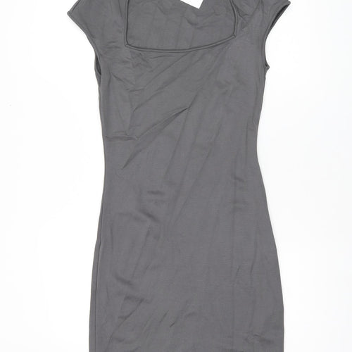 H&M Womens Grey Viscose Bodycon Size M Square Neck Pullover