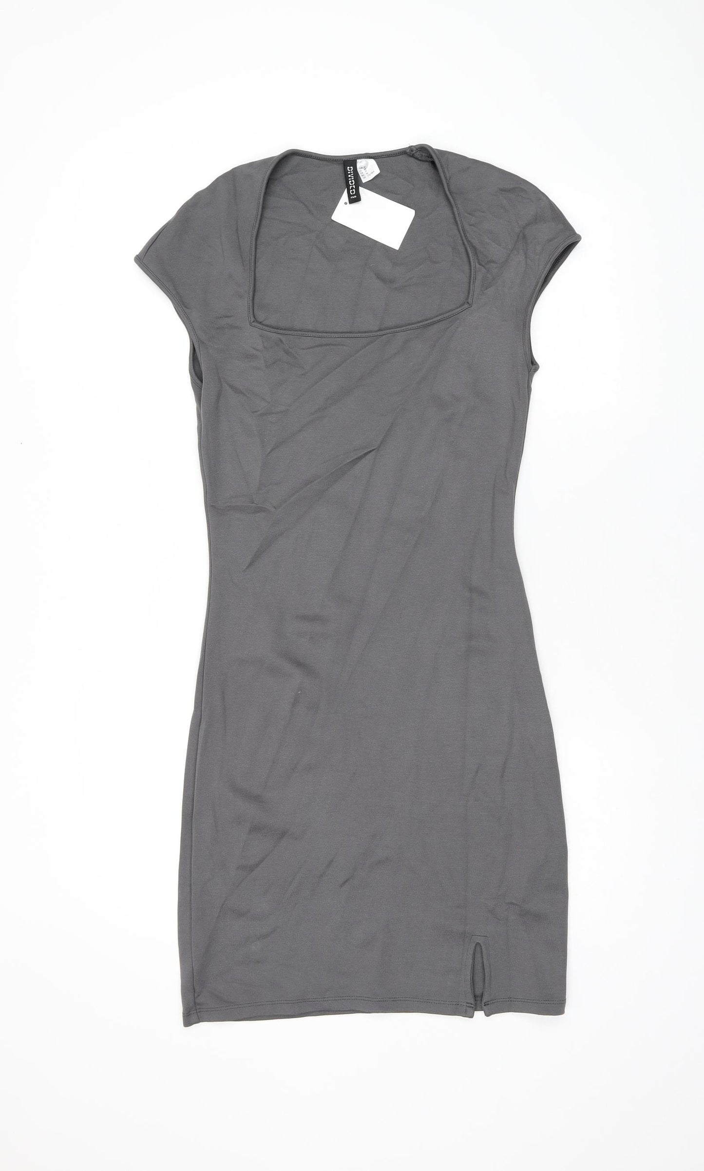 H&M Womens Grey Viscose Bodycon Size M Square Neck Pullover