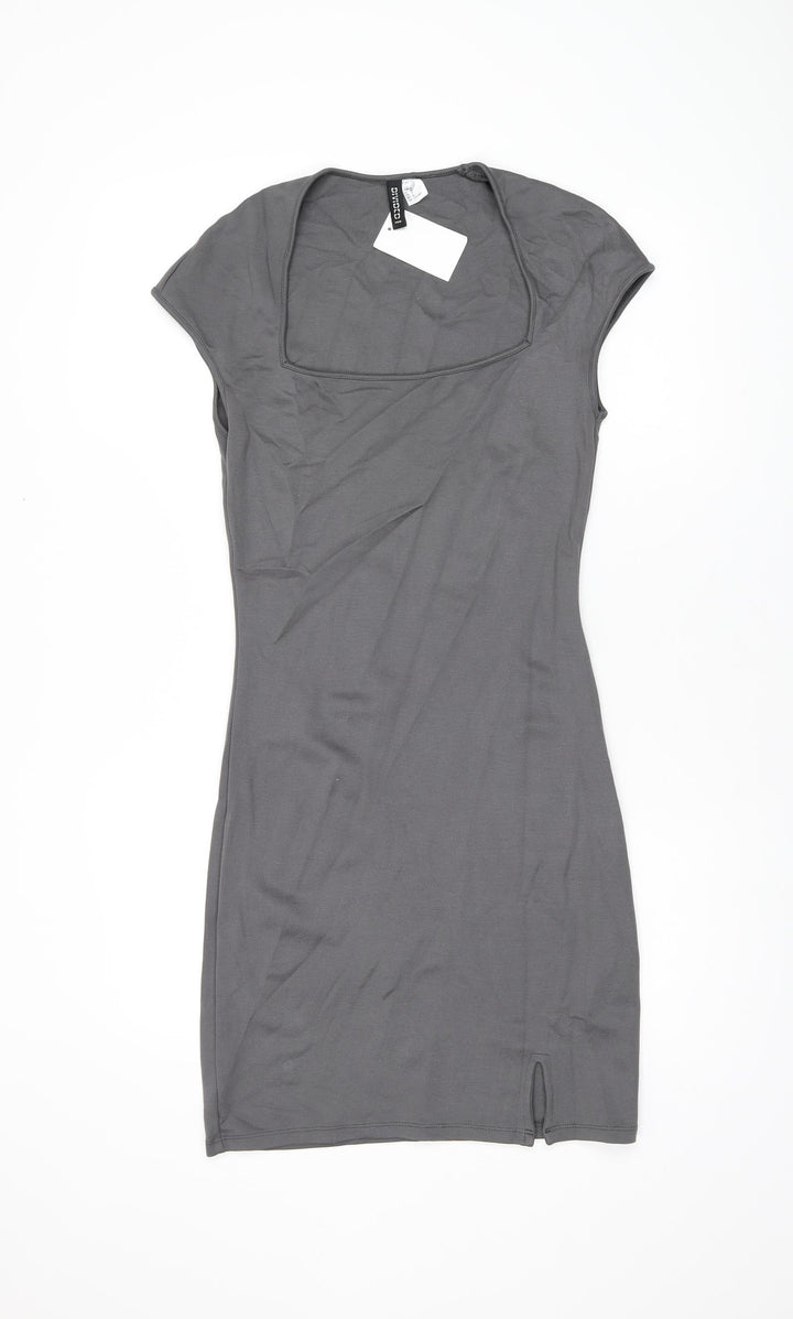 H&M Womens Grey Viscose Bodycon Size M Square Neck Pullover