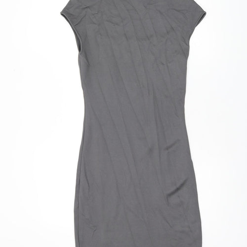 H&M Womens Grey Viscose Bodycon Size M Square Neck Pullover