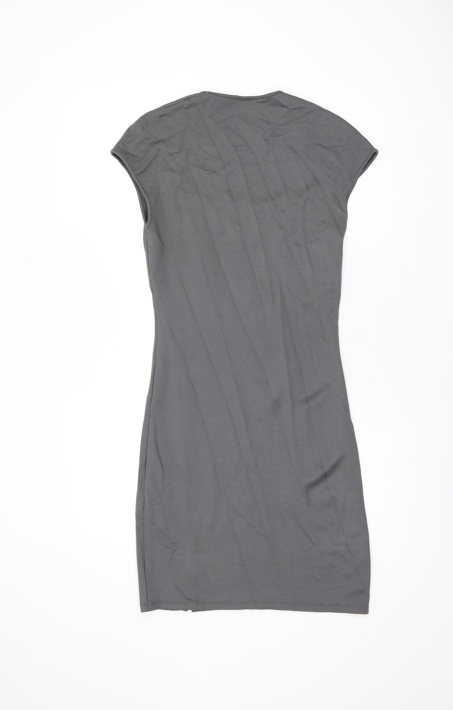 H&M Womens Grey Viscose Bodycon Size M Square Neck Pullover