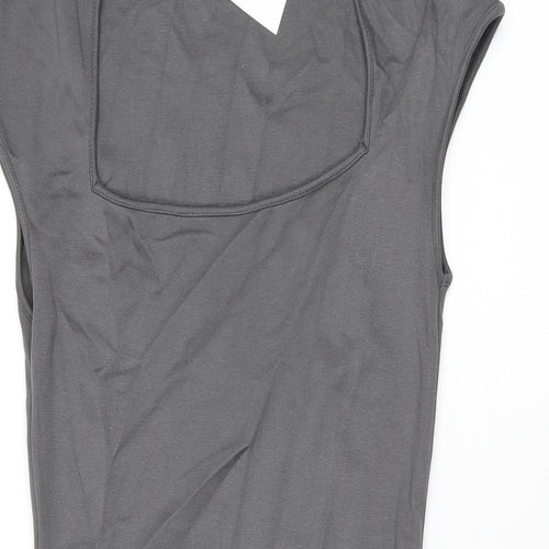 H&M Womens Grey Viscose Bodycon Size M Square Neck Pullover