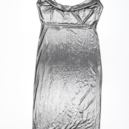 Nasty Gal Womens Silver Polyester Slip Dress Size 12 Cowl Neck Pullover - Split Hem