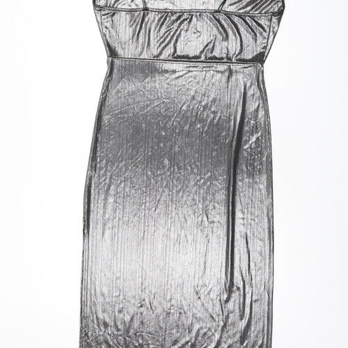 Nasty Gal Womens Silver Polyester Slip Dress Size 12 Cowl Neck Pullover - Split Hem