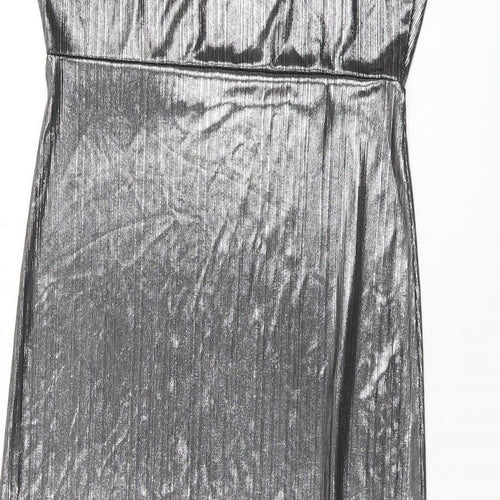 Nasty Gal Womens Silver Polyester Slip Dress Size 12 Cowl Neck Pullover - Split Hem
