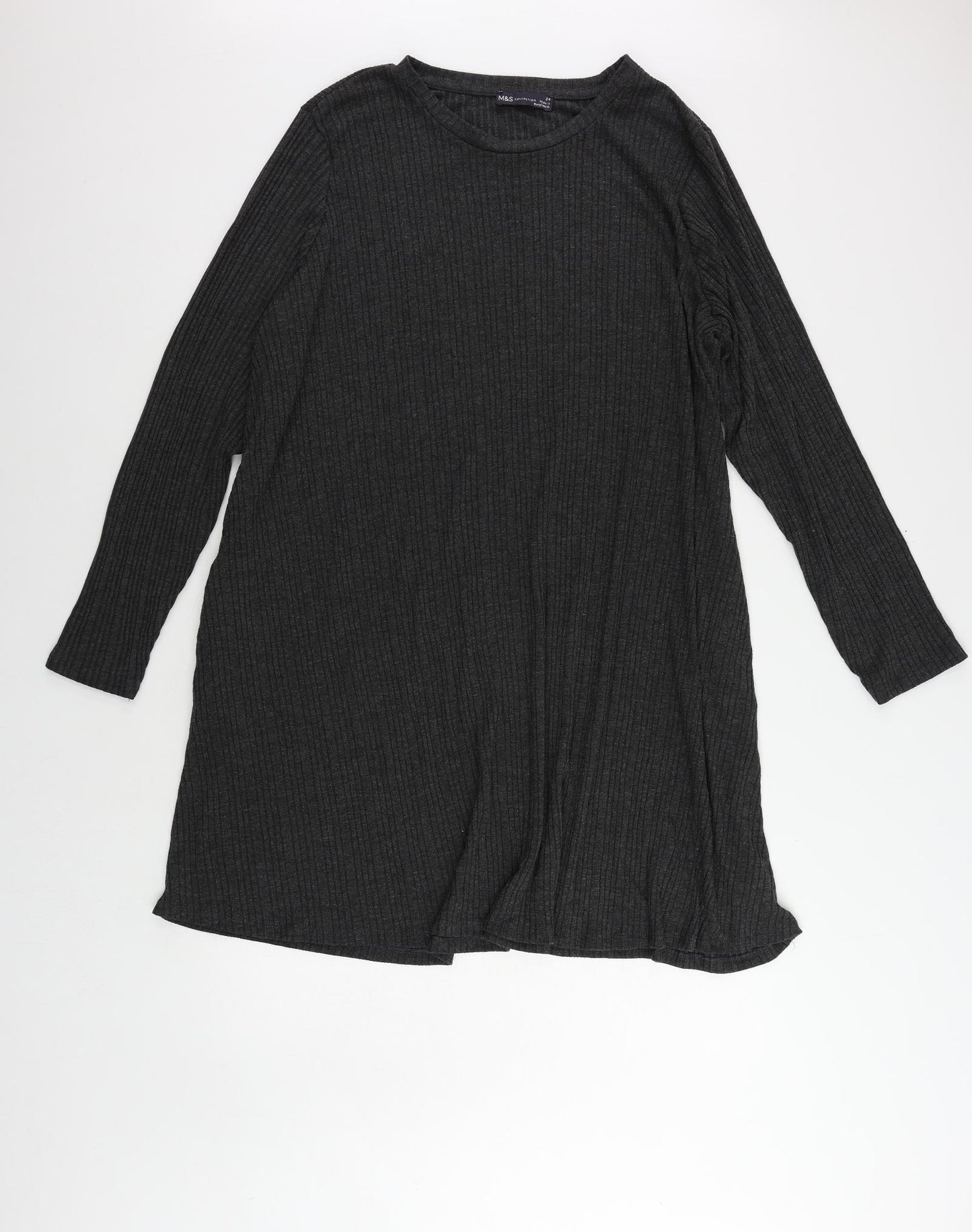 Marks and Spencer Womens Grey Polyester Jumper Dress Size 24 Round Neck Pullover - Ribbed
