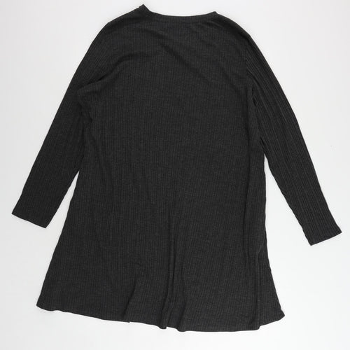 Marks and Spencer Womens Grey Polyester Jumper Dress Size 24 Round Neck Pullover - Ribbed