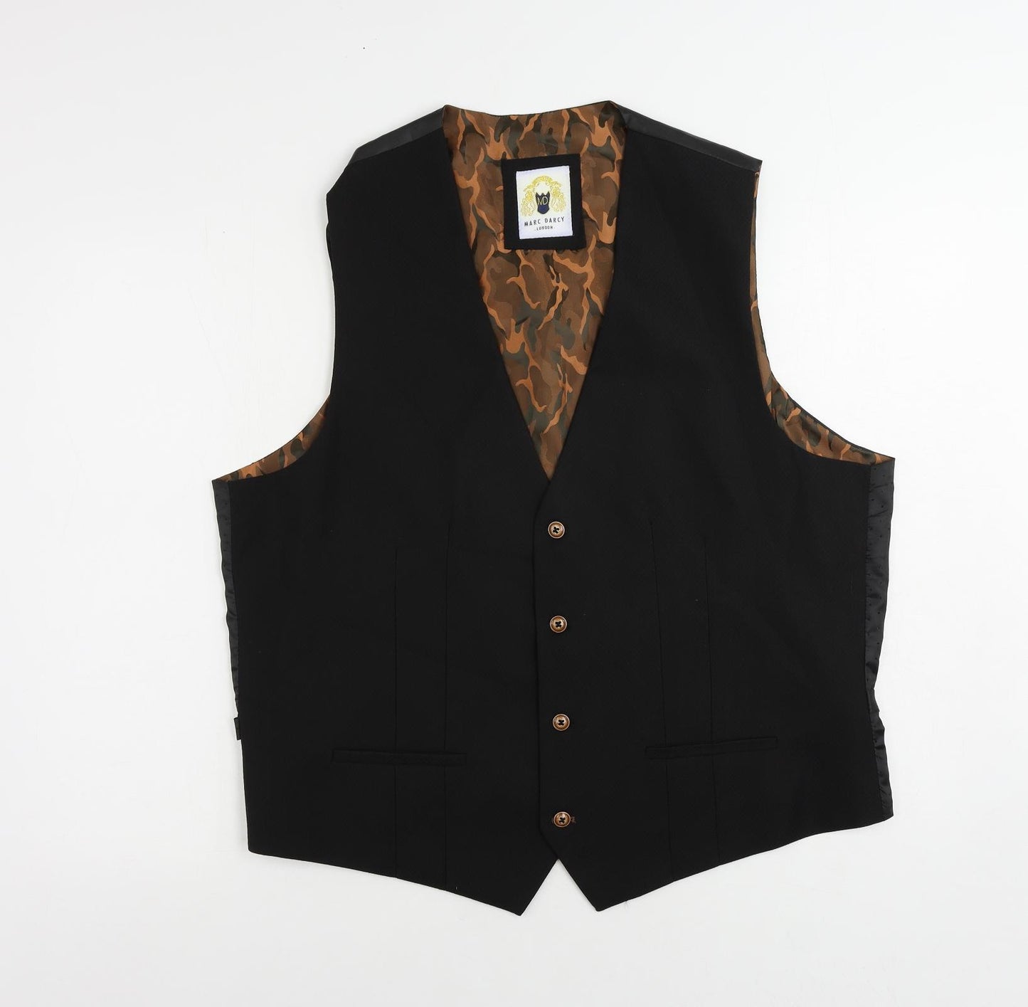 Marc Darcy Mens Black Polyester Jacket Suit Waistcoat Size 48 Regular