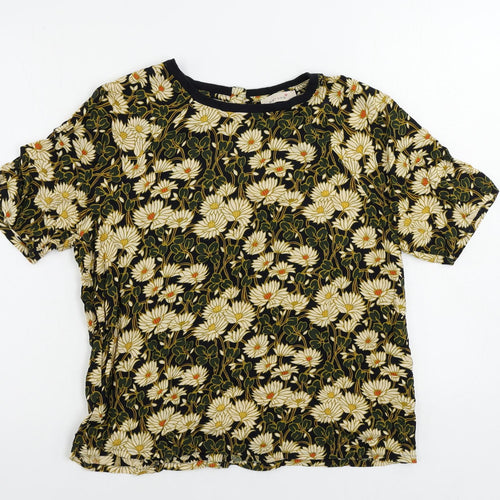 Per Una Womens Multicoloured Floral Viscose Basic T-Shirt Size 12 Crew Neck