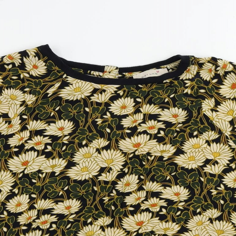 Per Una Womens Multicoloured Floral Viscose Basic T-Shirt Size 12 Crew Neck