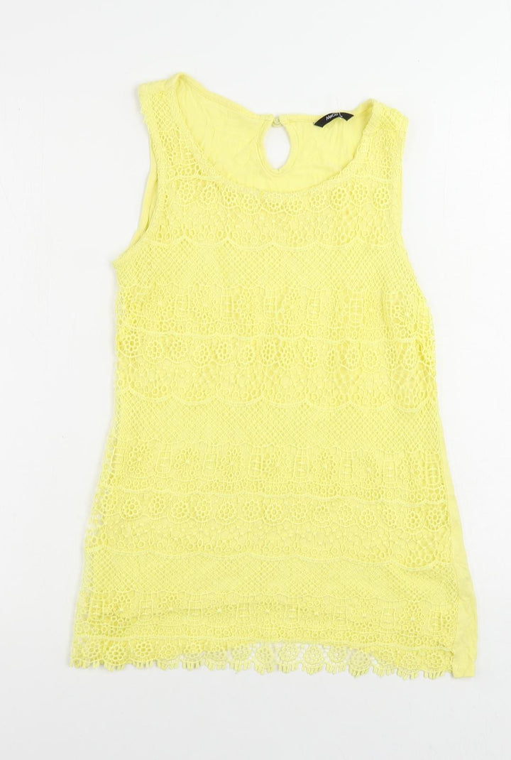 M&Co Womens Yellow Viscose Basic Tank Size 8 Boat Neck - Crochet Detail