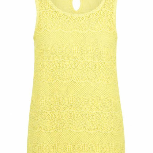 M&Co Womens Yellow Viscose Basic Tank Size 8 Boat Neck - Crochet Detail