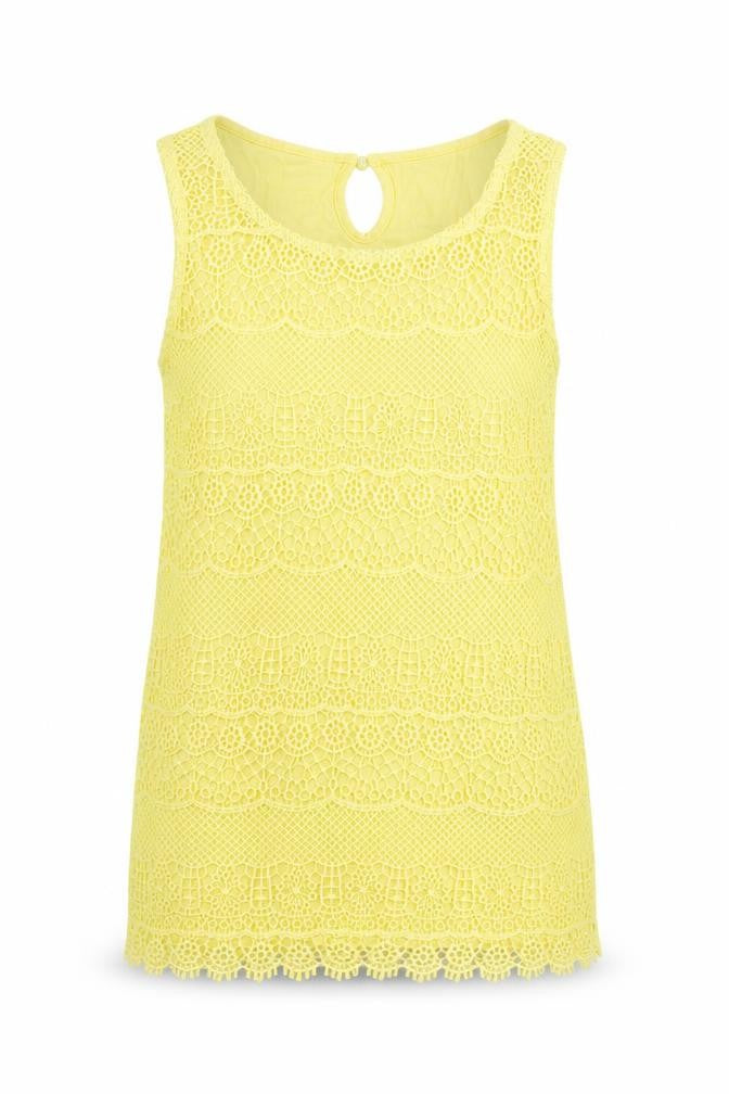 M&Co Womens Yellow Viscose Basic Tank Size 8 Boat Neck - Crochet Detail
