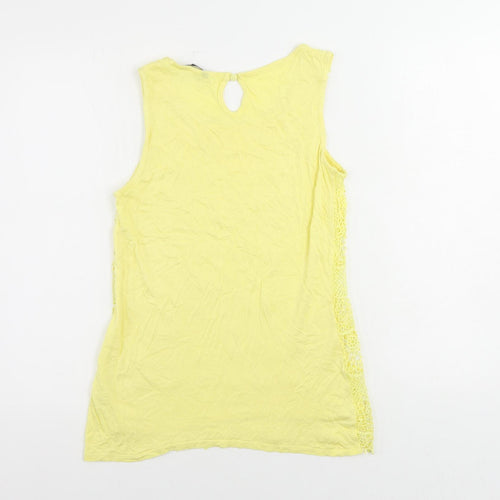 M&Co Womens Yellow Viscose Basic Tank Size 8 Boat Neck - Crochet Detail