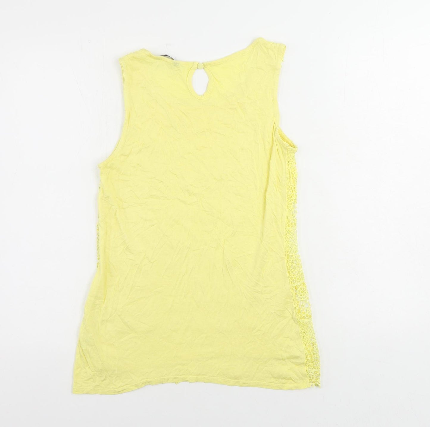 M&Co Womens Yellow Viscose Basic Tank Size 8 Boat Neck - Crochet Detail