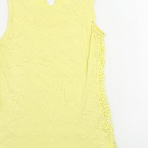 M&Co Womens Yellow Viscose Basic Tank Size 8 Boat Neck - Crochet Detail