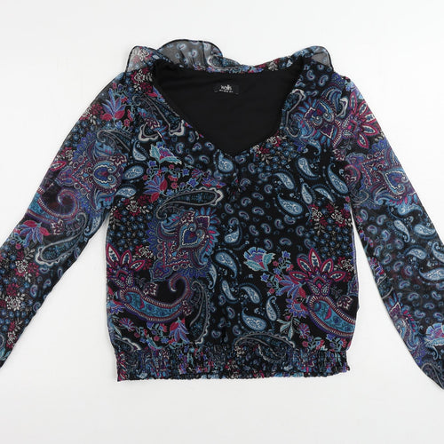 Wallis Womens Black Paisley Polyester Basic Blouse Size 8 V-Neck