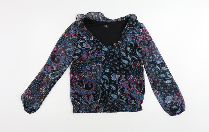 Wallis Womens Black Paisley Polyester Basic Blouse Size 8 V-Neck