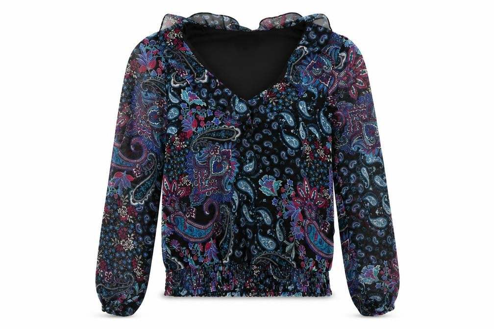 Front view of Wallis women’s black paisley polyester basic blouse, size UK 8, v-neck