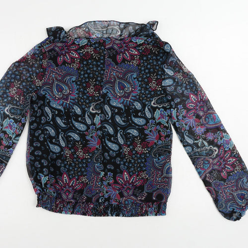 Wallis Womens Black Paisley Polyester Basic Blouse Size 8 V-Neck
