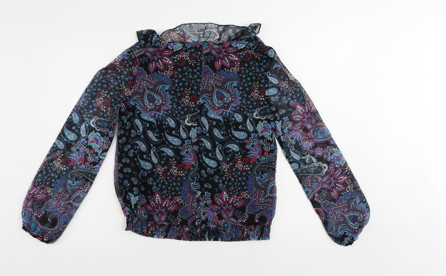 Wallis Womens Black Paisley Polyester Basic Blouse Size 8 V-Neck