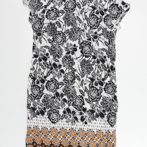 M&Co Womens White Floral Viscose Shift Size 10 Round Neck Button