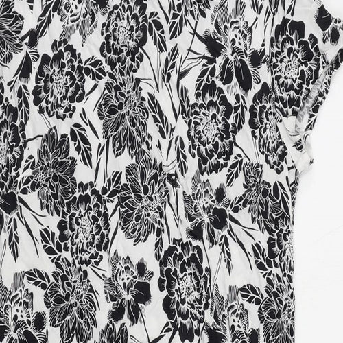 M&Co Womens White Floral Viscose Shift Size 10 Round Neck Button