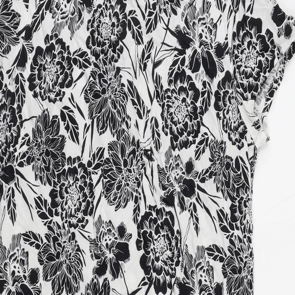 M&Co Womens White Floral Viscose Shift Size 10 Round Neck Button