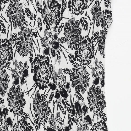 M&Co Womens White Floral Viscose Shift Size 10 Round Neck Button