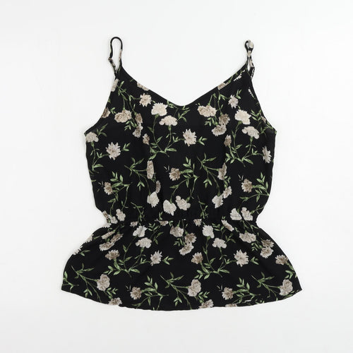 FOREVER 21 Womens Black Floral Polyester Camisole Tank Size M V-Neck