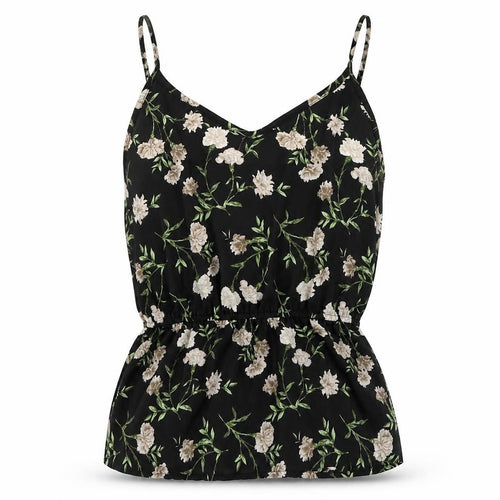 FOREVER 21 Womens Black Floral Polyester Camisole Tank Size M V-Neck