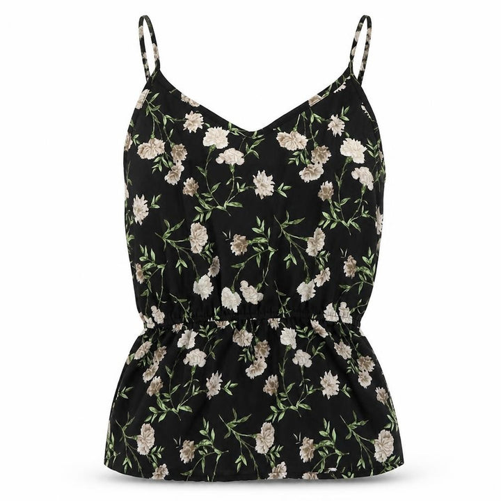 Forever 21 Womens Black Floral Polyester Camisole Tank Size M V-Neck