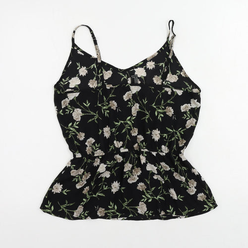 FOREVER 21 Womens Black Floral Polyester Camisole Tank Size M V-Neck