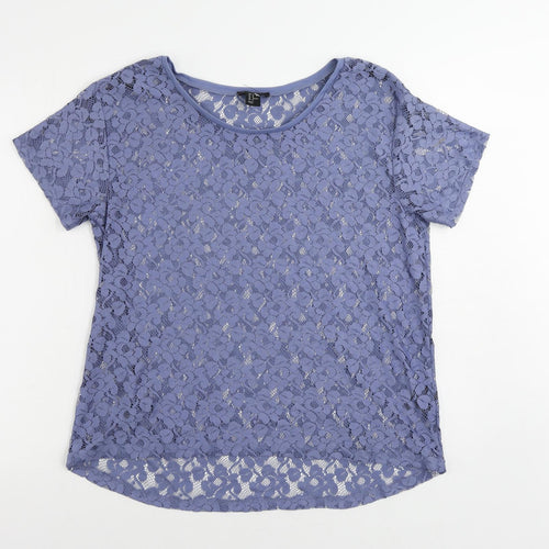 H&M Womens Blue Polyester Basic T-Shirt Size M Boat Neck - Sheer