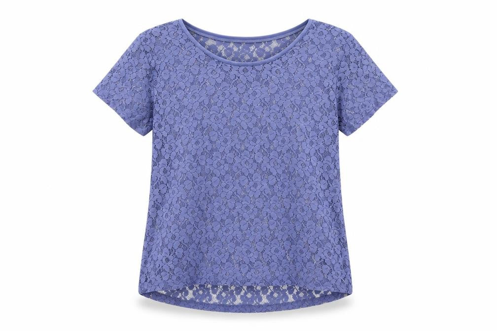 Front view of H&M women’s blue polyester basic t-shirt, size M, boat neck - sheer