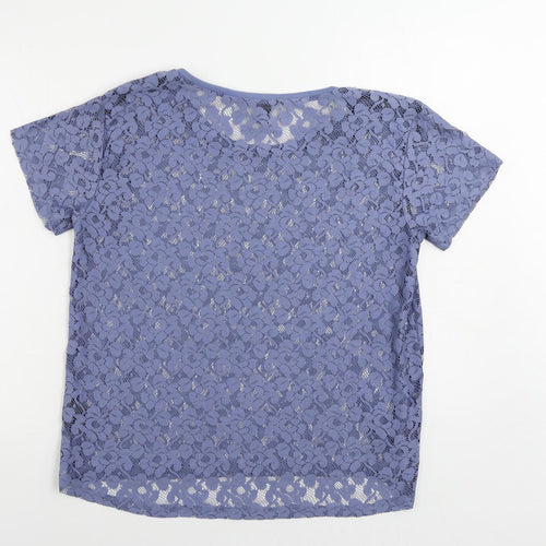 H&M Womens Blue Polyester Basic T-Shirt Size M Boat Neck - Sheer