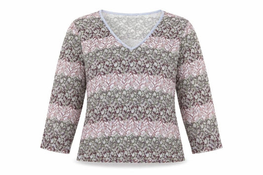 Front view of M&Co women’s multicoloured geometric nylon basic blouse, size UK 14, v-neck - sheer