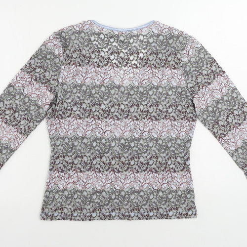 M&Co Womens Multicoloured Geometric Nylon Basic Blouse Size 14 V-Neck - Sheer